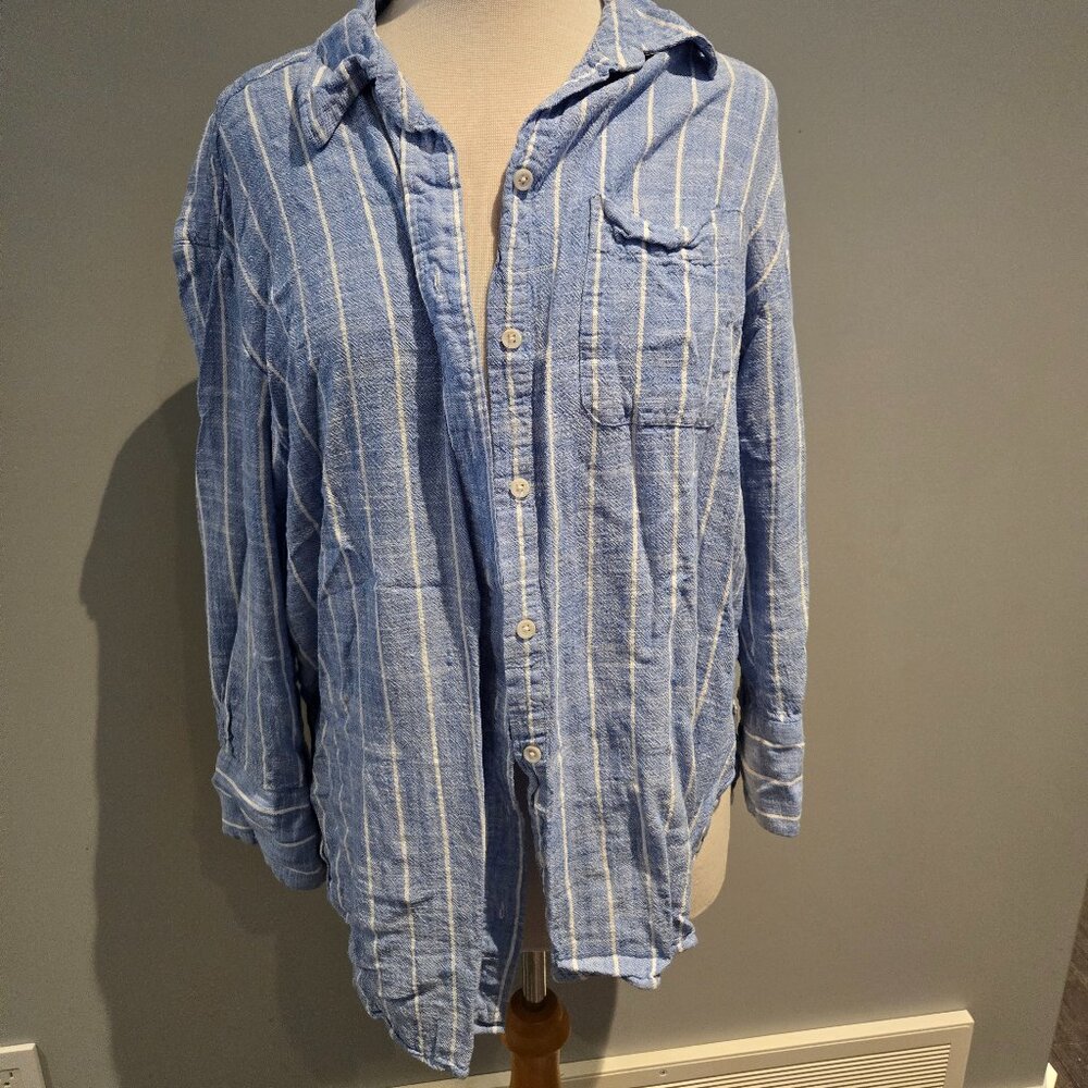 Devoted Women’s Striped Button Down Shirt | Size Large | Blue & White